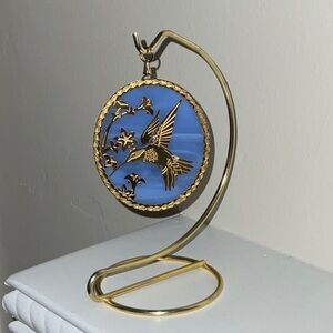Applied Gold Tone Hummingbird Ornament With Stand Unsigned